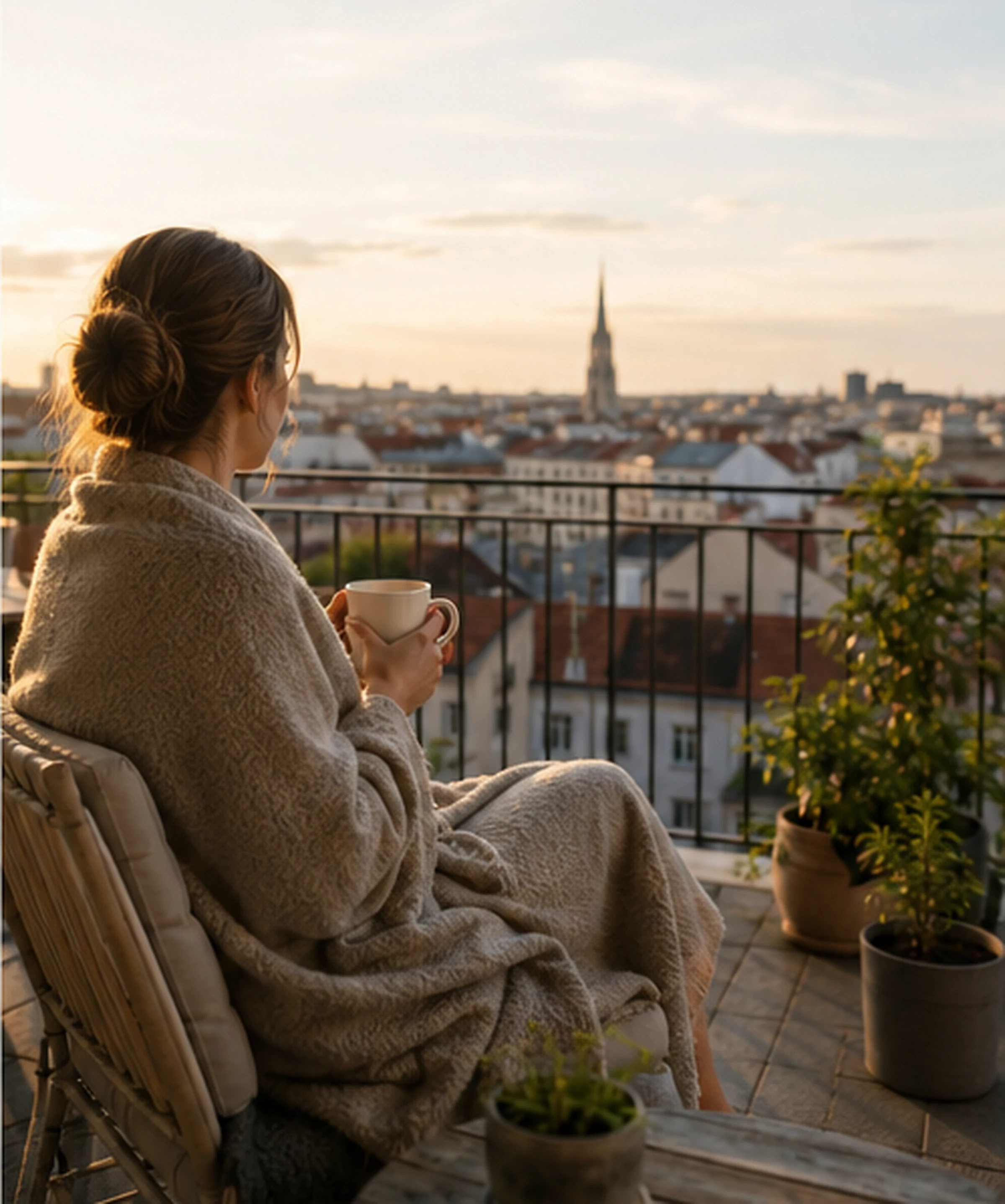 Ruhiger Balkon einer Wiener Wohnung mit Blick über die Stadt
